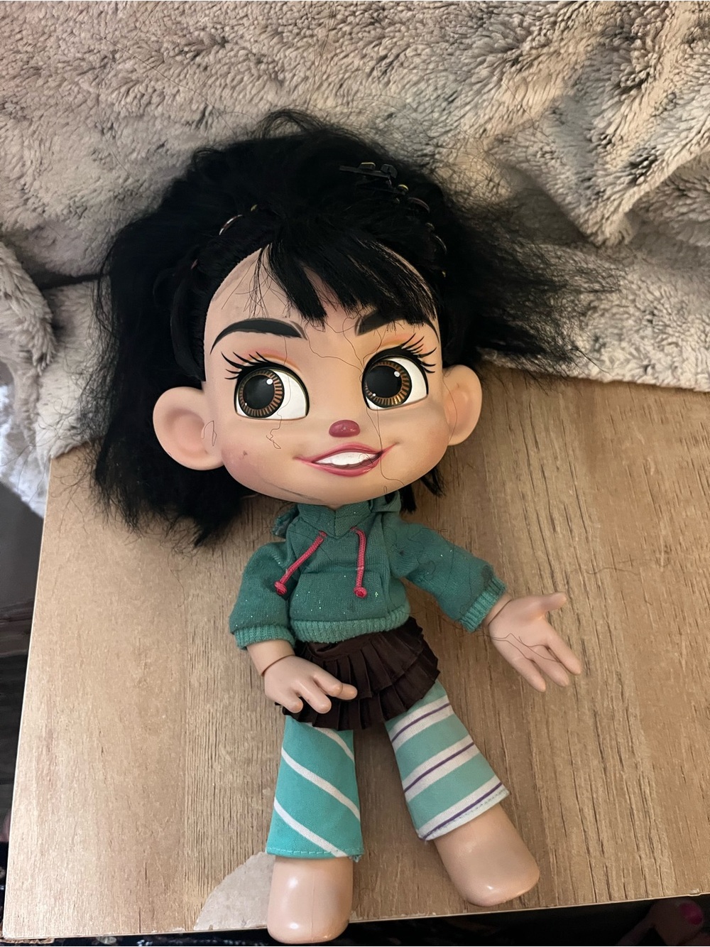 Disney Girl Doll in Teal Hoodie with Black Hair and Striped Pants